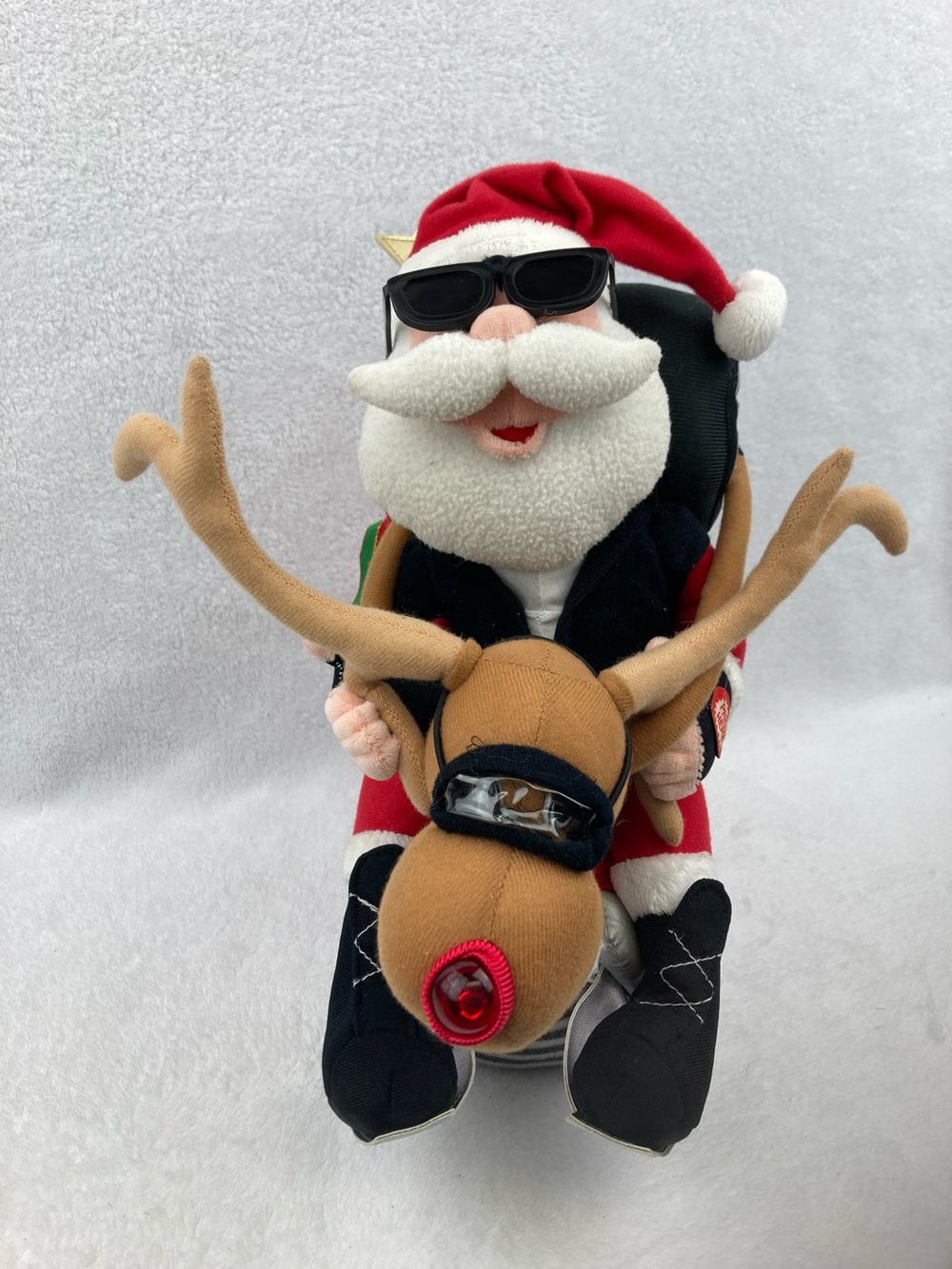 Beverly Hills Teddy Bear Co. Santa Riding Reindeer Motorcycle Sings Lights 13”